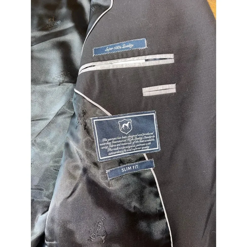 Mens Sacoor Brothers Black 100% Wool Two Button Classy Suit Coat Blazer (EU)‎ 58